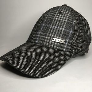 PRANA Gray Tweed Plaid Cap Hat with METAL LOGO on front One-Size adjustable EUC